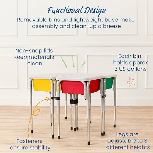 ECR4Kids 4-Station Sand and Water Adjustable Play Table, Sensory Bins, Primary