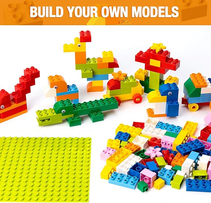 Large Building Blocks for Kids Toddlers, 161PCS Big Building Bricks with 10"x10" Large Baseplates - Compatible with Major Brands Blocks, Birthday Gfits for Toddler Kid, 9 Color/13 Shape
