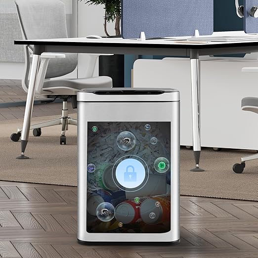 ELPHECO Stainless Steel Office Trash Can Motion Sensor Garbage Can Touchless Smart Trash Can Automatic Waste Bin for Kitchen, Office, Bathroom (Silver, 6.6 Gallons), 2AA