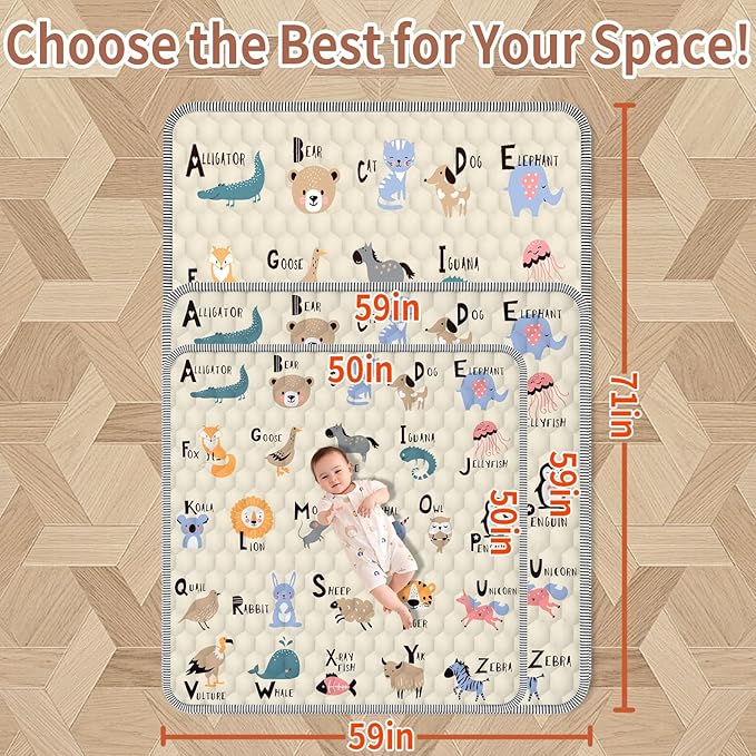 Baby Play Mat 59" X 71", Thickened Soft Floor, Waterproof and Non-Slip Crawling Play Pad, Machine Washable Foldable Crawling Mat for Floor Playpen