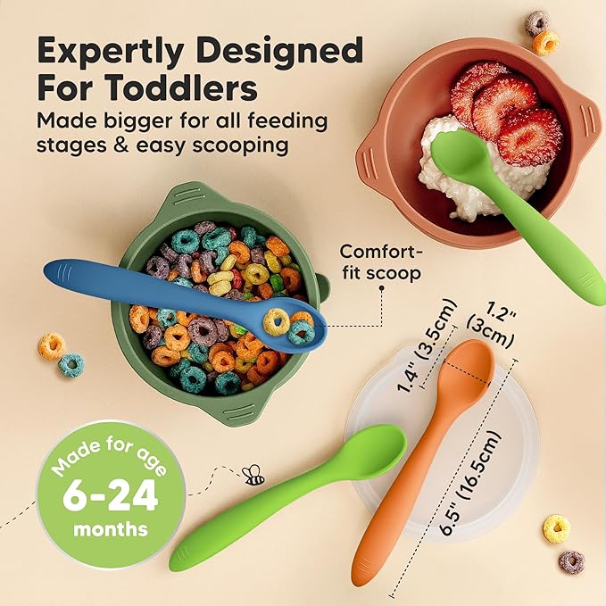 KeaBabies Silicone Baby Spoons, Self Feeding 6-12 months - 3-Pack Baby Weaning Eating Utensils, Toddler First Food Training Spoon, Infant, Kids Feeding Supplies Essential Set, Dishwasher-safe (Kea)