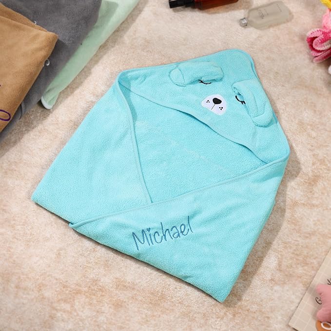 Personalized Baby Towels for Newborn Custom Embroidery Name Hooded Baby Bath Towels for Boy Girl Newborn Essentials Must Haves Shower Gift Soft Coral Velvet 30"x30" (Blue)