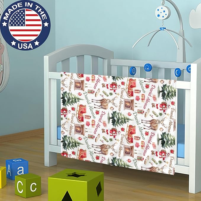 Ship Next Day - Custom Christmas Baby Blanket with Name | Multiple Styles Optional, Personalized Flannel Toddler Blanket, Christmas Swaddle for Boys & Girls, Xmas Decor Throw