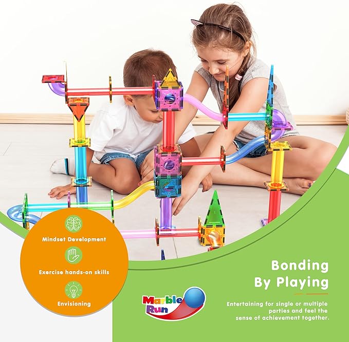 PicassoTiles 150pc Magnetic Marble Run Track Set STEM Construction Toy with Slides Ramps and Tubes Educational Magnet Tile Building Kit Kids Age 3 Plus Learning Gift for Boys Girls Preschool PTG150