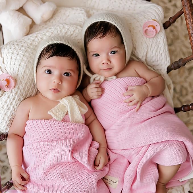 Organic Ribbed Swaddle Blanket for Boys & Girls - 100% Luxury Organic Soft Cotton Knit Warm Cozy Cuddle Stroller Blanket for Newborns, Infants, & Toddlers (Bubblegum)