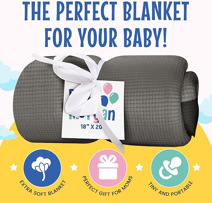 Thermal Waffle Knit Baby Blanket - Soft Breathable Mini Blanket for Newborns and Infants - Toddler Blankey for Strollers, Travel, Naptime, Nursery and More - 18" x 20" (Gray, Nylon Trim)