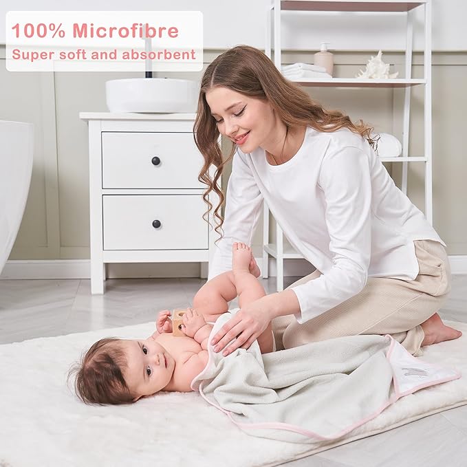 Viviland Baby Towels and Baby Wash Cloths Set Hooded Baby Towels Baby Wipes Absorbent Bath Face Towels Burp Cloths or Face Towels for Girl Boy 6-Pack Size 28 x 28 Inch(Elephant)