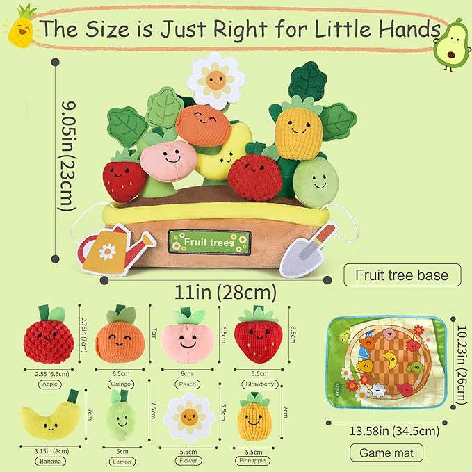 Toddlers Montessori Toys, Fruits Tree Baby Sensory Toys for 1 2 3 Year Old Boy Girl, Infant Toys with Rattle,Numeric Crinkle Tissues, Color Shape Sorting Numeracy Skills Birthday Gift for Age 0-2+