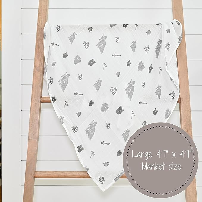 LollyBanks Baby Blanket, 100% Cotton Cozy Muslin Swaddle Blankets for Boys, Large 47 x 47 Inches Newborn Blanket, Soft and Breathable Receiving Blankets, Baby Essentials, Registry (Armor Print)