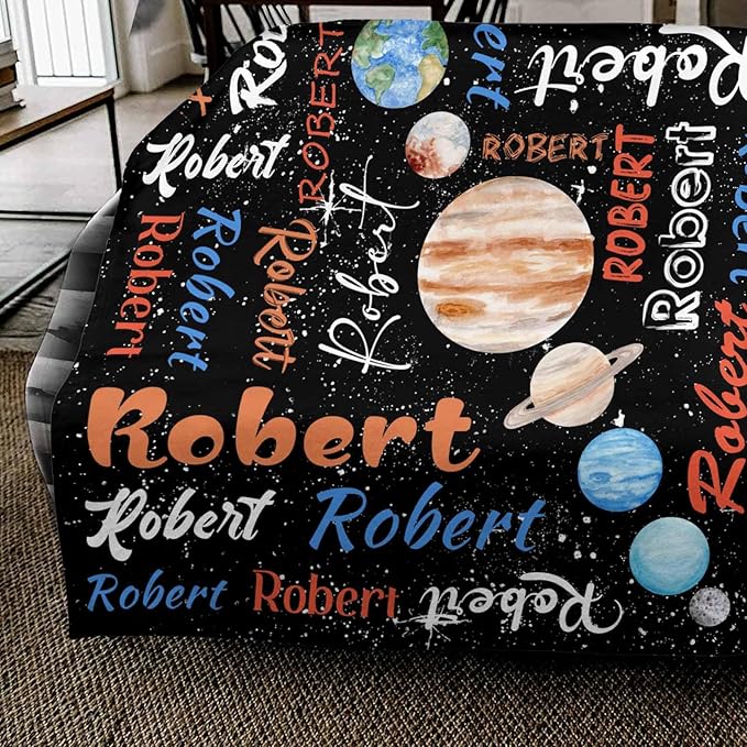 Personalized Baby Blanket with Name for Boys Girls, Custom Name Blankets for Kids Adults Planet Text Pattern Customized Throw Blanket for Newborn, New Mom, Baby Girl Boy, Daughter Son Niece Nephew