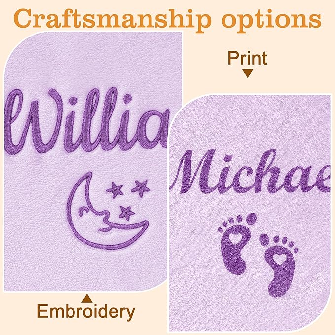 Personalized Baby Blanket with Name, Custom Flannel Swaddle Blankets, Customized Embroidered Receiving Blanket for Girls, Baby Shower Birthday for Newborn - Purple(36" x 36")