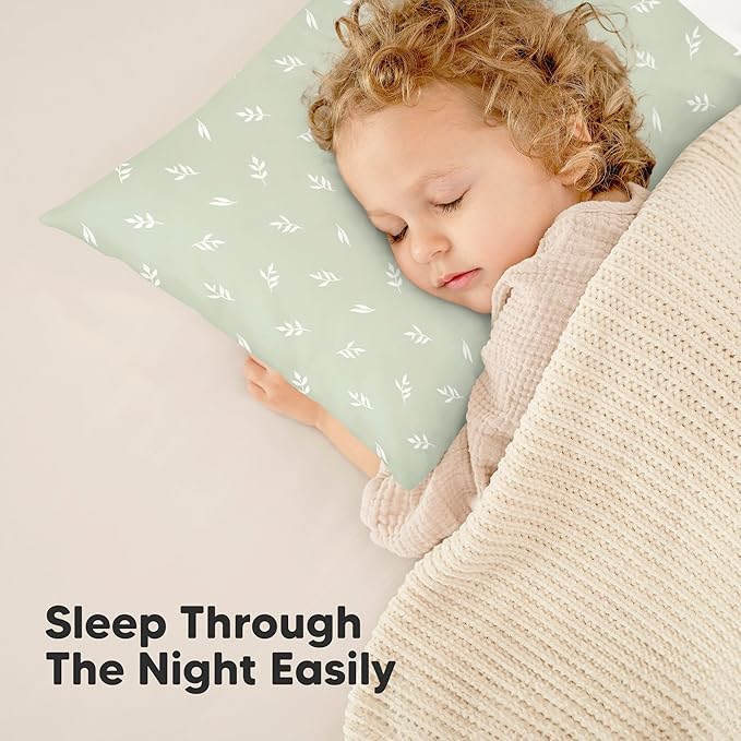 KeaBabies 2-Pack Toddler Pillow 13x18 - Soft Organic Cotton Kids Travel Bed Pillows for Sleeping, School, Nap, Machine Washable, Toddlers 2 to 5, Pillowcase Sold Separately (Herb)