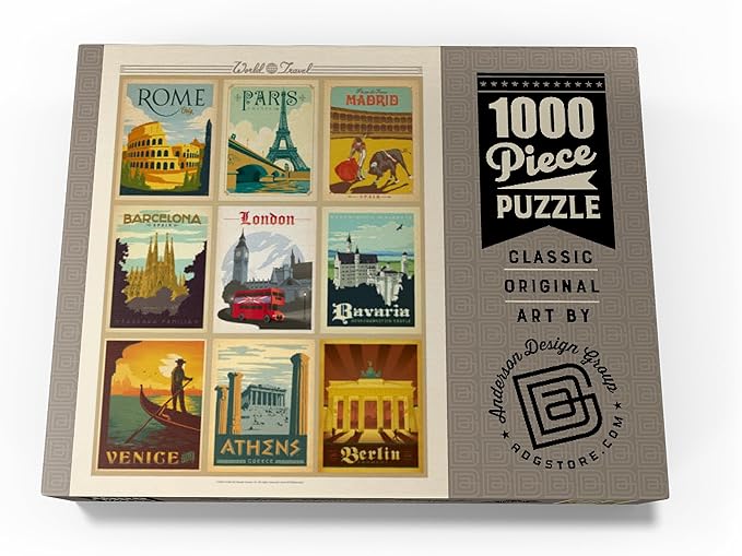 MyPuzzle World Travel: Multi-Image Print - Edition 1, Vintage Poster - Premium 1000 Piece Jigsaw Puzzle for Adults