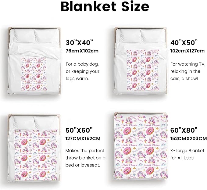 Ship Next Day Personalized Baby Blanket, Printed in USA - Custom Name Toddler Blanket with Rainbow Horse Pattern, Personalized