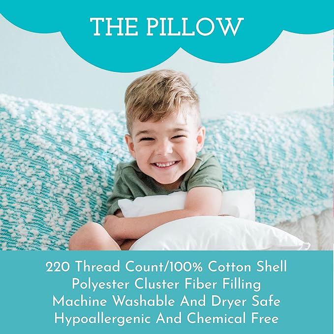 Little Sleepy Head Toddler Pillow with Pillowcase 13x18 - Kids Pillow for Sleeping - Better Neck Support Ergonomic Pillow and Toddler Pillowcase - Best Pillows for Kids (Space 'N Rockets)
