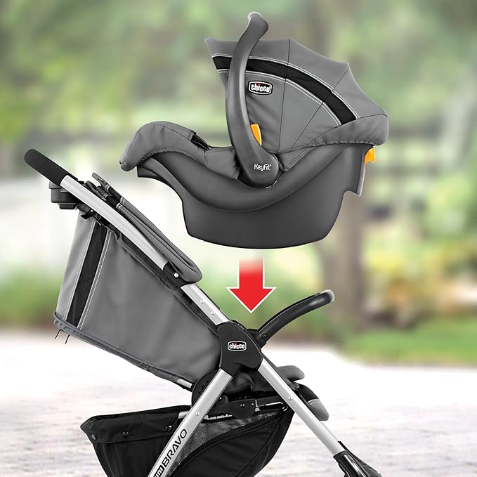 Chicco KeyFit Infant Car Seat and Base, Rear-Facing Seat for Infants 4-22 lbs., Includes Infant Head and Body Support, Compatible with Chicco Strollers, Baby Travel Gear | Encore/Black/Grey