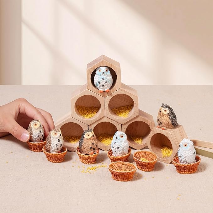 Sorting Stacking Wooden Toys for Toddlers, Owl Montessori Toys Toddler Sensory Bin Tool Toy, Wood Owl House Fine Motor Skill Toy Early Learning Preschool Educational Gift for Kids