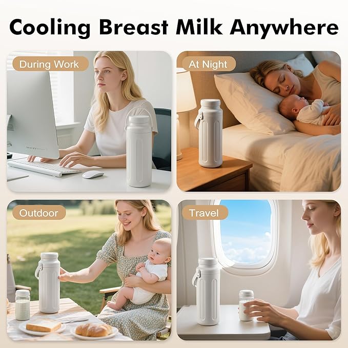 Portable Breast Milk Cooler - 19oz Breast Milk Cooler Bottle with 2pcs Baby Bottles, Breast Milk Chiller with Stainless Steel Ring Cooling for 24 Hours, Breastfeeding Essentials for Travel Outdoor