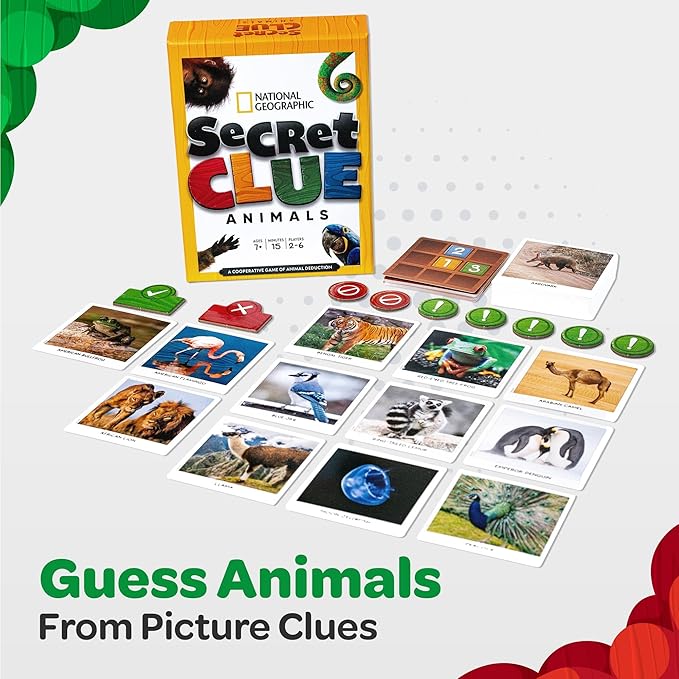 National Geographic: Secret Clue Animals - Card Game for Kids 7 & Up - Fun & Cooperative Board Games for The for Girls & Boys Ages 7, 8, 9, 10