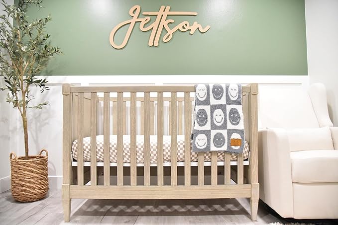 Checkered Smiley Face Baby Blanket 28"x40" - DreamSoft Knit Throw for Crib, Stroller or Car Seat - Receiving Blanket/Newborn Nursery Gift Essential for Toddler, Infant, Kids, Boys & Girls (Gray/White)