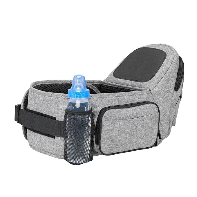 Tushbaby Ergonomic Hip Seat Carrier- for Babies and Toddlers 0-3yrs, Safety Approved, Structured Support, Convenient Pockets, Feeding Aid, Durable YKK Zippers, Foam-Free Build, (Grey)