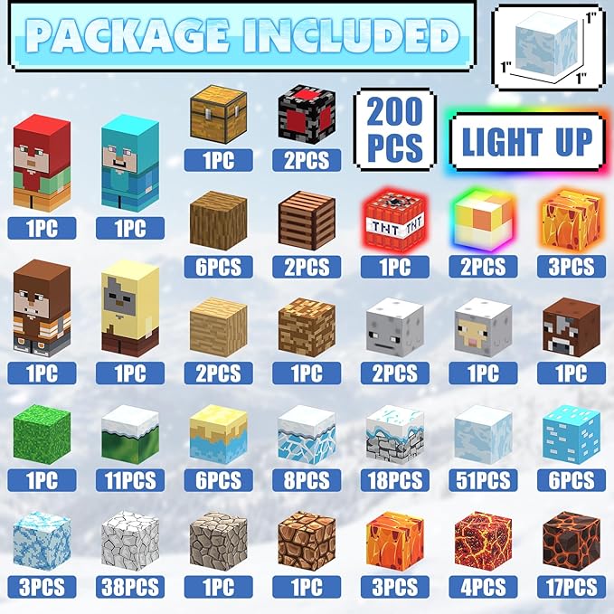 200PCS Magnetic Building Blocks, Magnetic Blocks Building STEM Construction Toys, Montessori Sensory Stacking Toy for Toddlers, Magnet Cubes with Light Blocks for Boys Girls Age 3 4 5 6 7 8-12