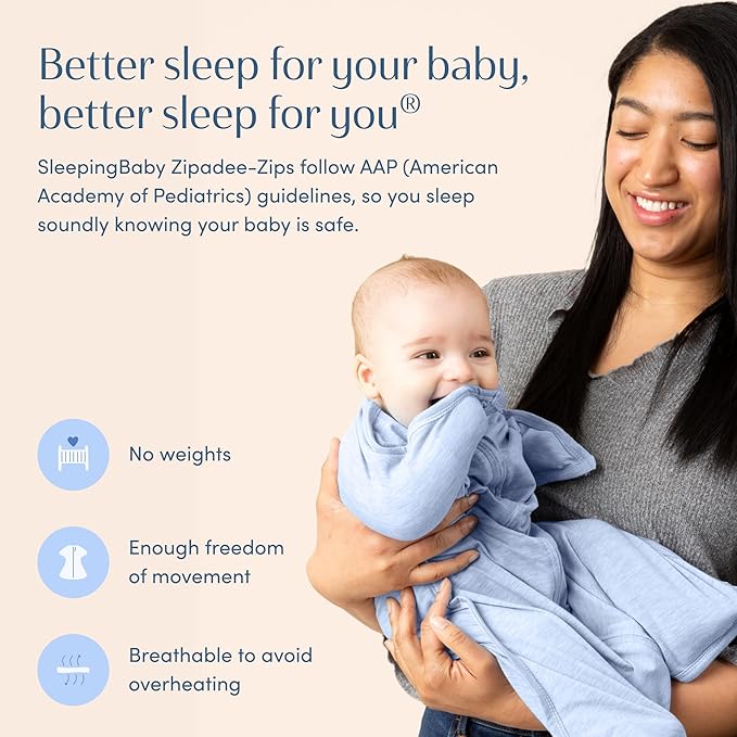 SleepingBaby Zipadee-Zip Transition Swaddle - Cozy Baby Swaddling Blanket with Zipper Convenience - Roomy Wearable Blanket for Easy Diaper Changes - 4-8 Month - Baseline Blue Heather