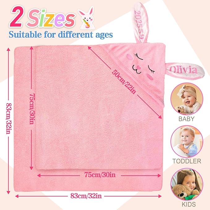 Custom Hooded Baby Towel with Name, Personalized Soft Absorbent Bunny Bath Towel, Shower Towels for Girls Boys, Easter Brithday for Baby, Toddler, Newborn Essential