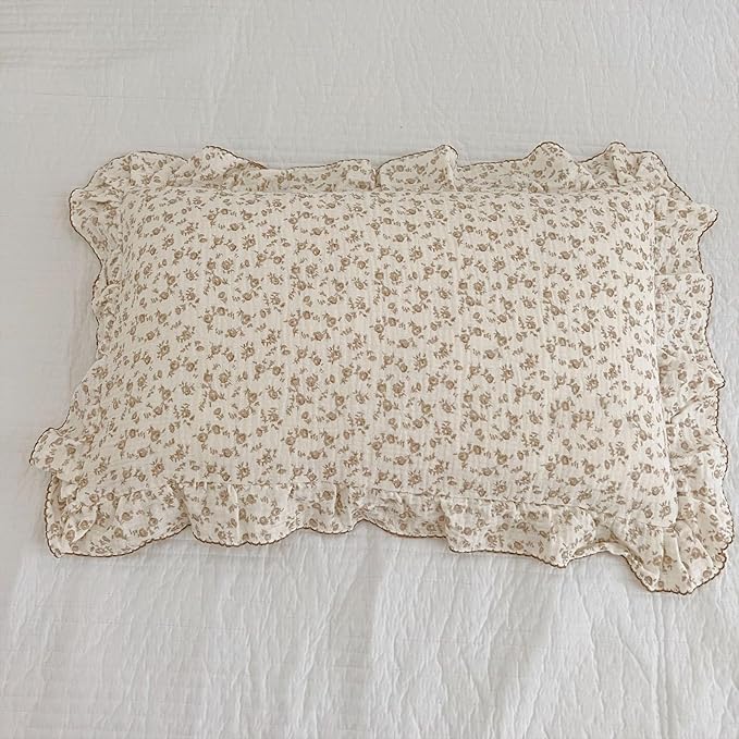 BuLuTu Cotton Muslin Kids Toddler Pillowcase Standard Cute Camellia Flowers Super Soft Travel Pillow Nursery Pillowcase for Boys,Girls,Bedding Decor Machine Washable, Durable Pillowcase,1 Piece