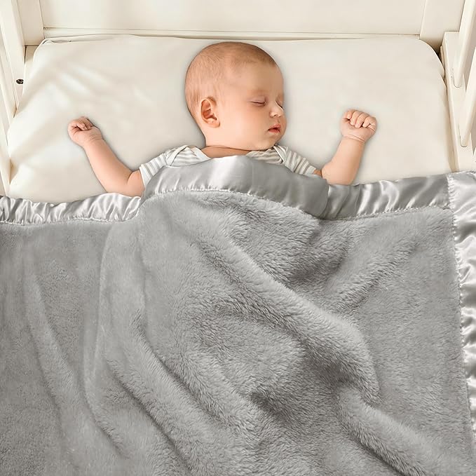 Pro Goleem Fleece Baby Blanket with 2 Inch Satin Trim Soft Plush Blanket for Boys and Girls for Babies Grey，30''x40''