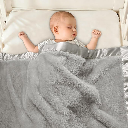 Pro Goleem Fleece Baby Blanket with 2 Inch Satin Trim Soft Plush Blanket for Boys and Girls for Babies Grey，30''x40''
