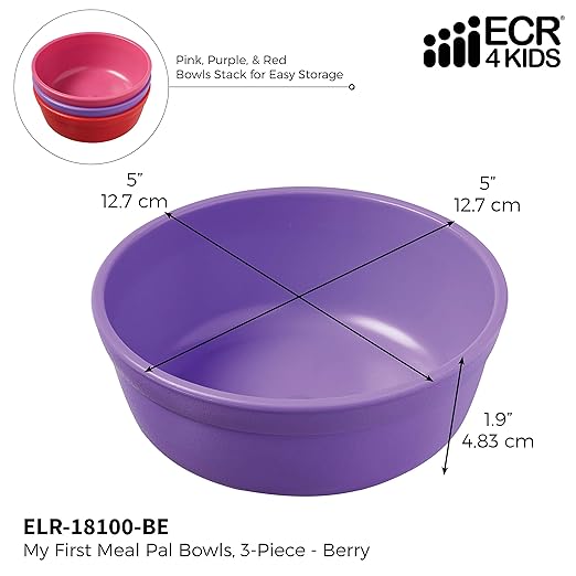 ECR4Kids ELR-18100-BE My First Meal Pal Snack Bowls – BPA-Free, Dishwasher Safe, Stackable Bowls for Baby, Toddler and Child Feeding - 3-Pack, Berry