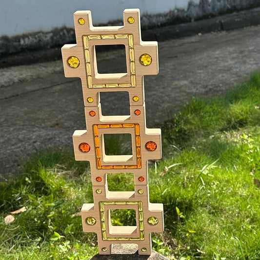 3PCS Wooden Yellow Gem Acrylic Stacked Blocks, Colorful Trapezoidal Building Toys for Kids (3PCS Yellow Set)