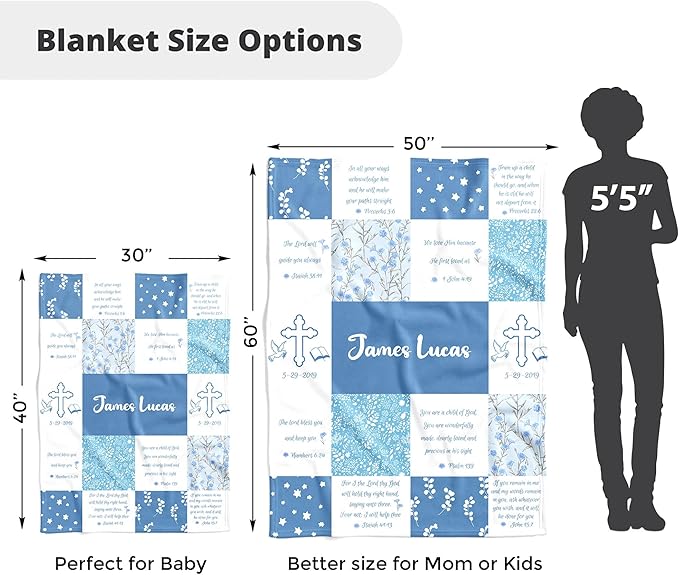 MDPrints Custom Baby Blankets for Boys and Girls, Personalized Baby Gifts, Customized Newborn Blanket with Name, Minky Plush Fleece (Baptism TM02)