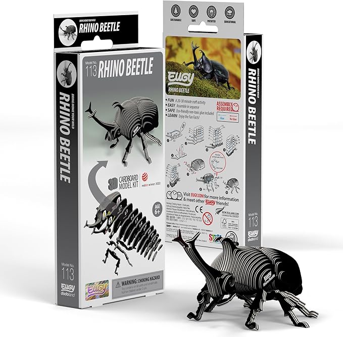 Eugy Rhino Beetle 3D Puzzle - 34 Piece Eco-Friendly Educational Toy Puzzle for Boys, Girls & Kids Ages 6+
