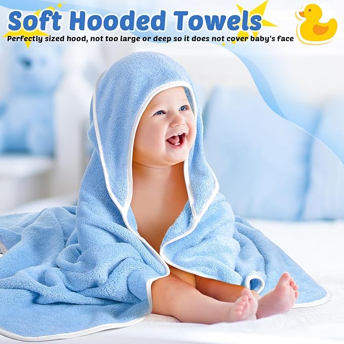 Chumia 6 Pack Baby Bath Towel Coral Fleece Soft Absorbent Newborn Hooded Towel for Kid 30 x 30 Inch Toddler Bath Blanket for Babies Infant Shower Gift(Blue)