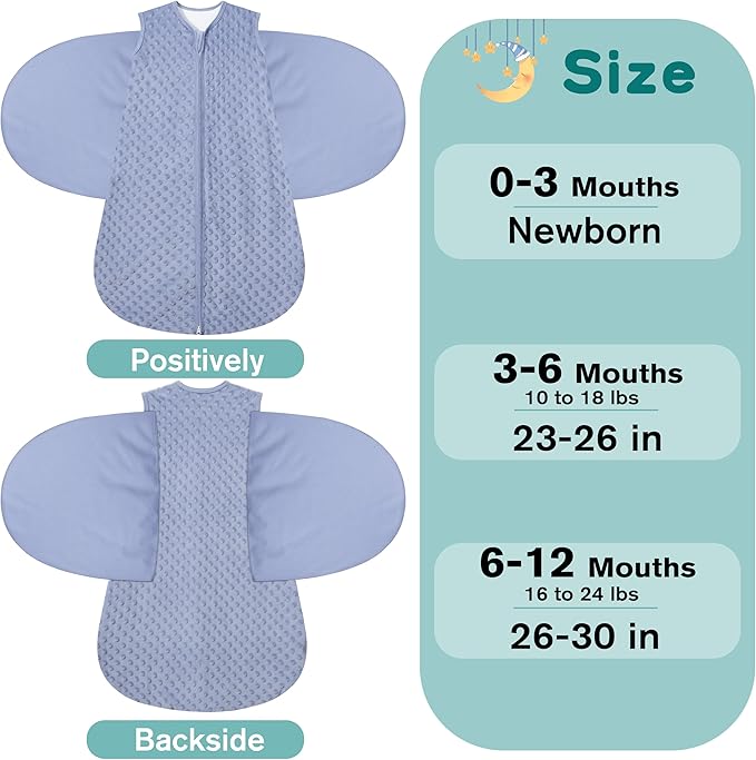 Fleece Newborn Sleep Sack Baby Swaddle,3-Way Adjustable Wearable Blanket,2 Pack Fleece Swaddling Sleeping Bag TOG 2.0， (Blue&Green, 6-12 Months)