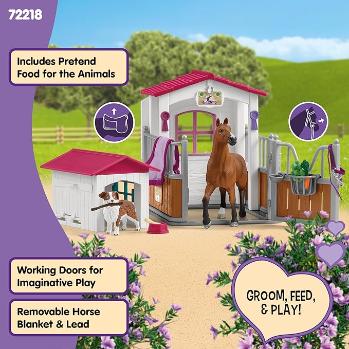 Schleich Horse Club - 32 PC Stall and Doghouse Playset with Horse Figurine and Toy Dog for Girls and Boys - Kids Ages 5+ | 72218