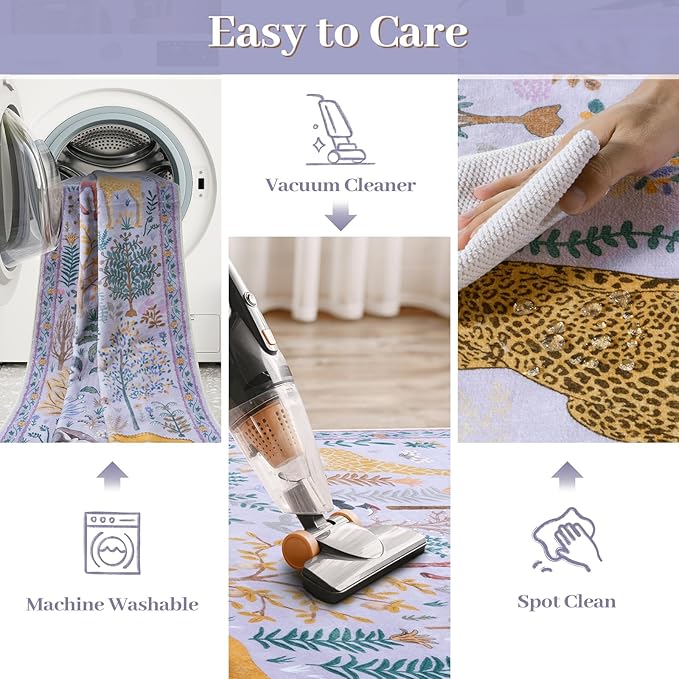 OJIA Animal Kids Room Rugs Washable Area Rug 8x10 Nursery Rug, Boho Rugs for Living Room Playroom 8 x 10 Bedroom Carpet, Non-Slip Ultra-Thin Indoor Large Floor Carpet for Dining Room Farmhouse