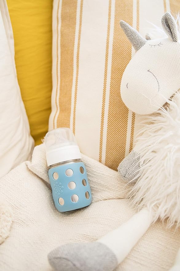 Lifefactory 8-Ounce Stainless-Steel Vacuum-Insulated Wide-Neck Baby Bottle with Stage 2 Nipple (3-6 Months) Denim, LS2211WDE4