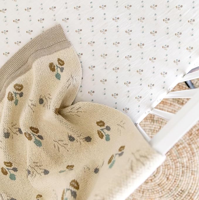 Crane Baby 100% Organic Cotton Knit Baby Blanket with Poppy Design, Soft Reversible Stroller and Crib Blanket, Gender Neutral Multicolor Bohemian