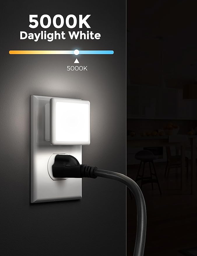 L LOHAS LED Night Lights Plug into Wall 2-Pack, 0.3W Plug in Night Light, Dusk to Dawn, 5000K Daylight White Bright Nightlight Auto-On/Off for Adults Kids Room Bedroom Bathroom Hallway Kitchen Non-Dim