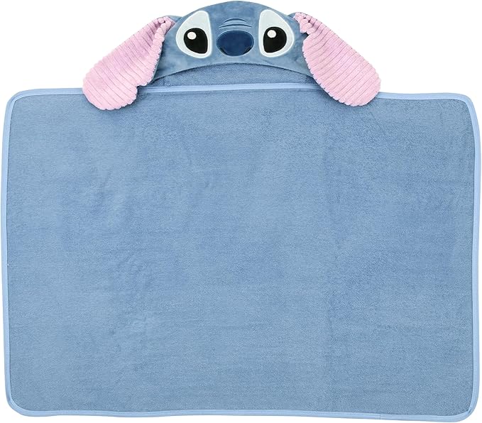Lambs & Ivy Disney Stitch Luxury Blue Cotton Terry Hooded Baby Bath Towel