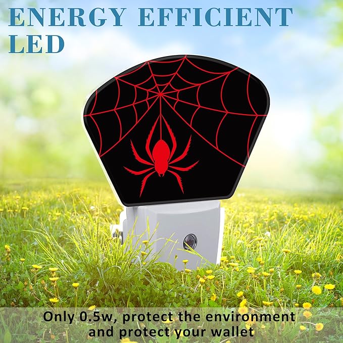 Red Spider Night Light for Kids, Spider Web LED Night Light Plug into Wall with Dusk to Dawn Sensor for Girls Boys Women Men Bedroom, Hallway, Kitchen, Bathroom, Stairs Decor