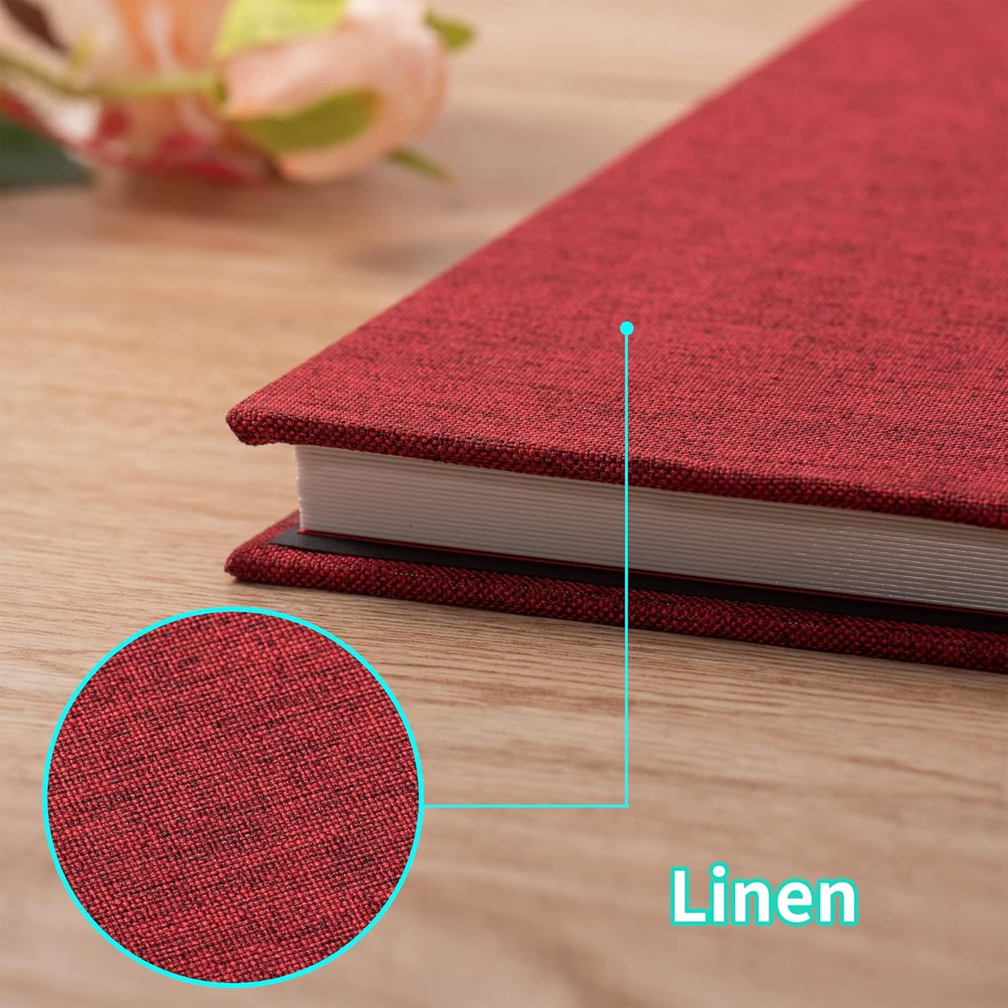 Photo Album Self Adhesive Scrapbook Album for 4Ã—6 Pictures DIY Magnetic Linen Cover Album 30 Blank Pages Great Gift for Family, Wedding, Birthday, Christmas, Anniversary(Red), 6-15-Red