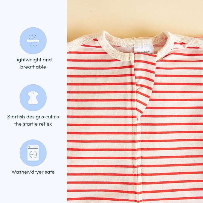 SleepingBaby Zipadee-Zip Transition Swaddle - Cozy Baby Swaddle Blanket with Zipper Convenience - Roomy Wearable Blanket for Easy Diaper Changes - Stripes Strawberry/Cream, Large (12-24 Month)