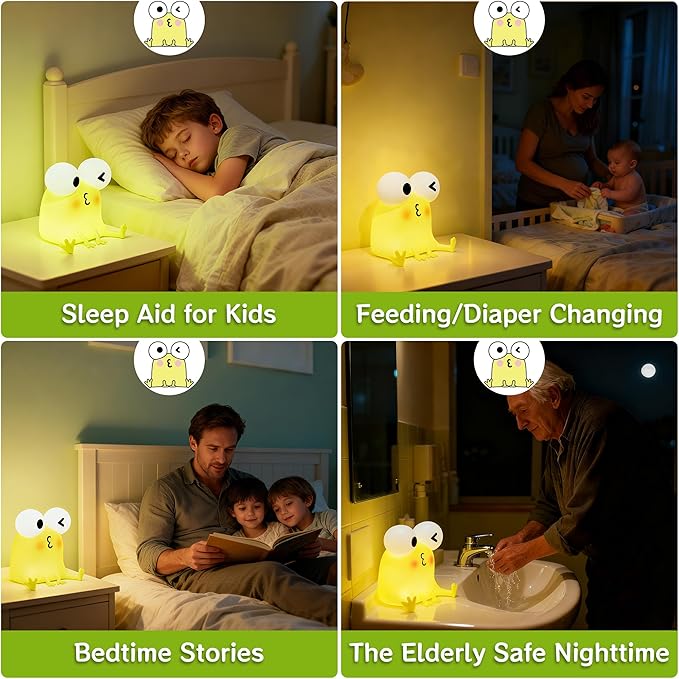 Frog Night Light for Kids, Cute Funny LED Squishy Novelty Animal Silicone Lamp, Dimmable/Timer Nursery Nightlight, Rechargeable Touch Bedside Lamp, Bedroom/Dorm Decor, Baby Boys Girls Gifts