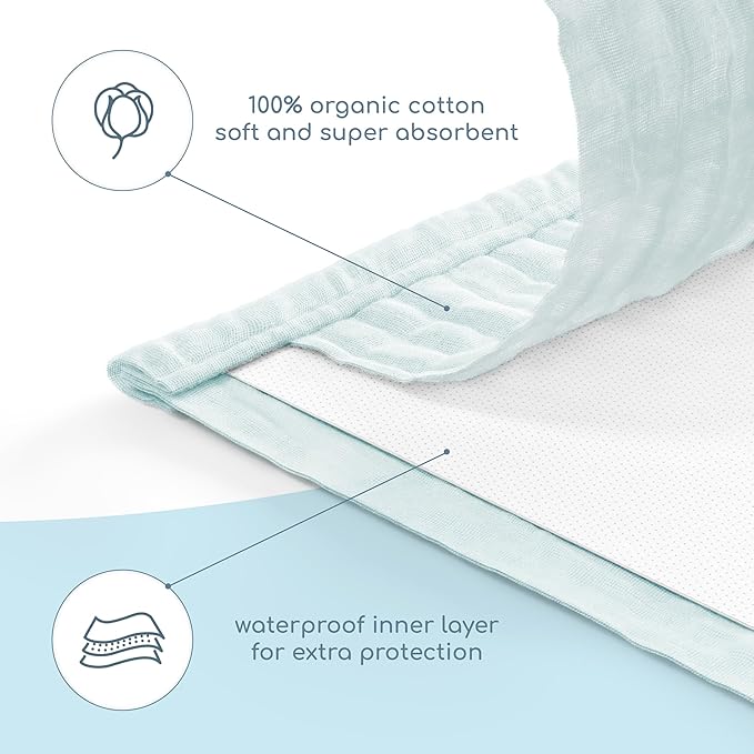 Muslin Burp Cloths Set, 6 Pieces, 100% Organic Cotton Hand Washcloths for Baby Boys and Girls Extra Absorbent and Soft Burping Rags (Light Blue - Solid Color)