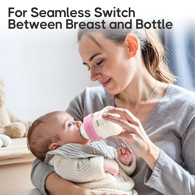 YOHKOH Glass Baby Bottles with Slow Flow Nipple, Newborn Anti-Colic Baby Bottles for 0+ Months, Wide Neck Feeding Bottle, Clear (Red, 2.7oz (Pack of 4))