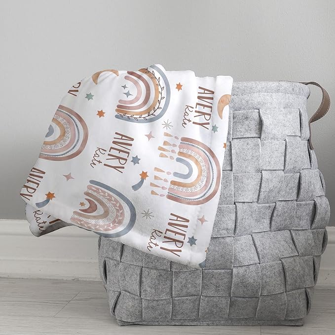 Girls Love A Monogram - Personalzied Floral Baby Blankets for Girls - Custom Baby Blankets for Girls with Name - Personalized Baby Girl Shower Gifts (Boho Rainbow, 50 X 60 Kids)